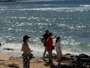 ナミッキーツアーズのお客様 秋元 さまがウミガメ鑑賞をしている写真